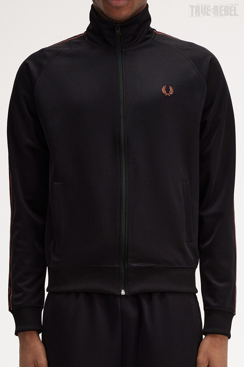 Fred Perry Track Jacket Contrast Tape Black Whiskey Brown
