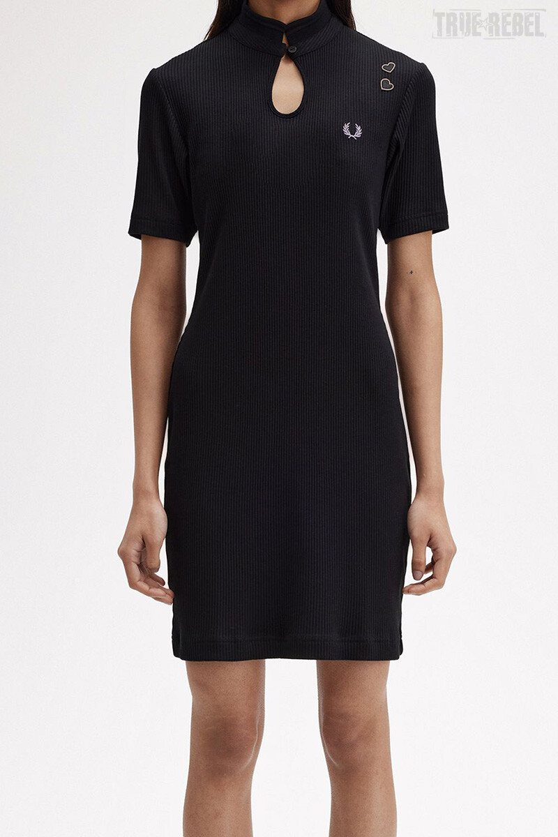 Fred Perry Amy Winehouse Ribbed Polo Shirt Dress Black