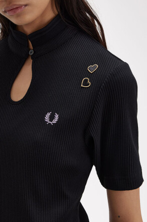 Fred Perry Amy Winehouse Ribbed Polo Shirt Dress Black