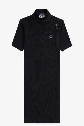 Fred Perry Amy Winehouse Ribbed Polo Shirt Dress Black