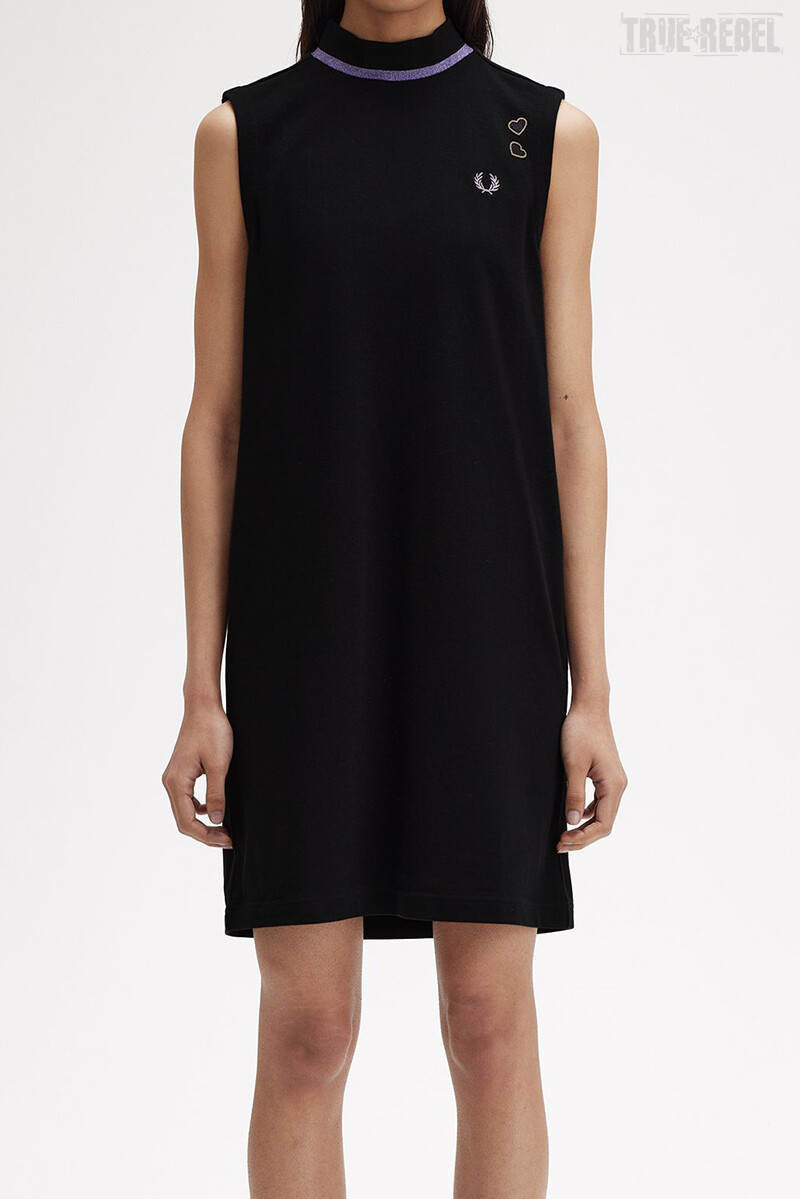 Fred Perry Metallic Tipped Mock Neck Dress Black