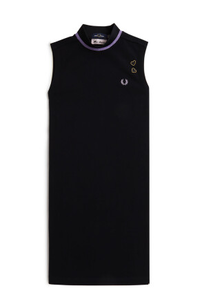 Fred Perry Amy Winehouse Metallic Tipped Mock Neck Dress Black