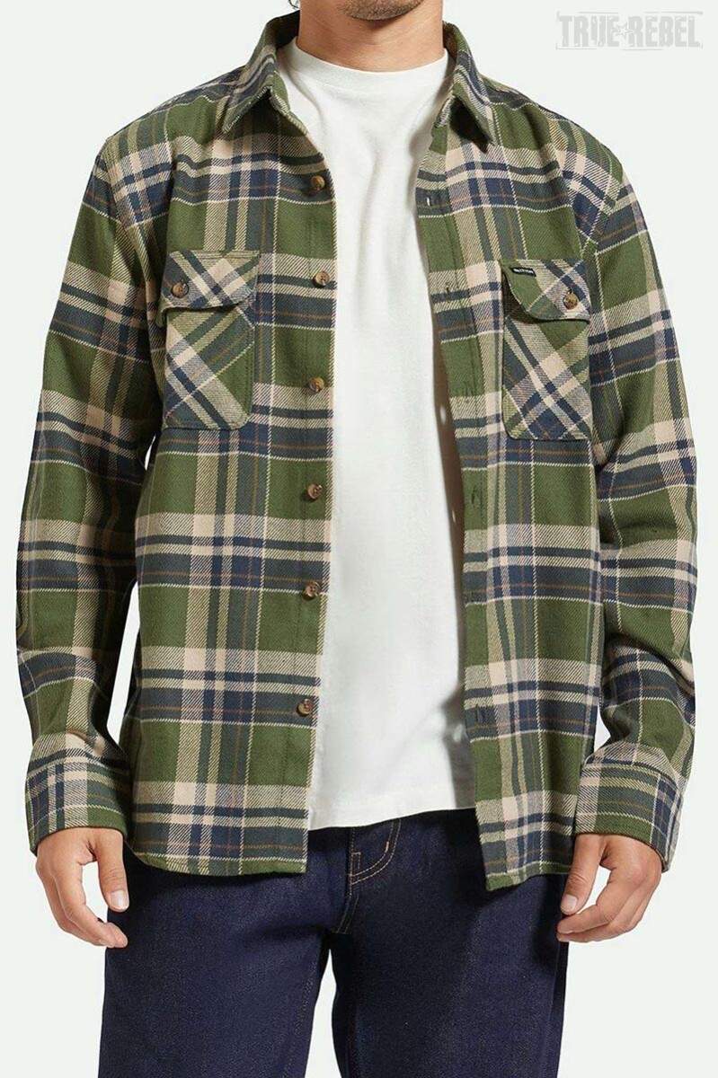 Brixton Bowery Flannel Shirt Cypress Greenwashed