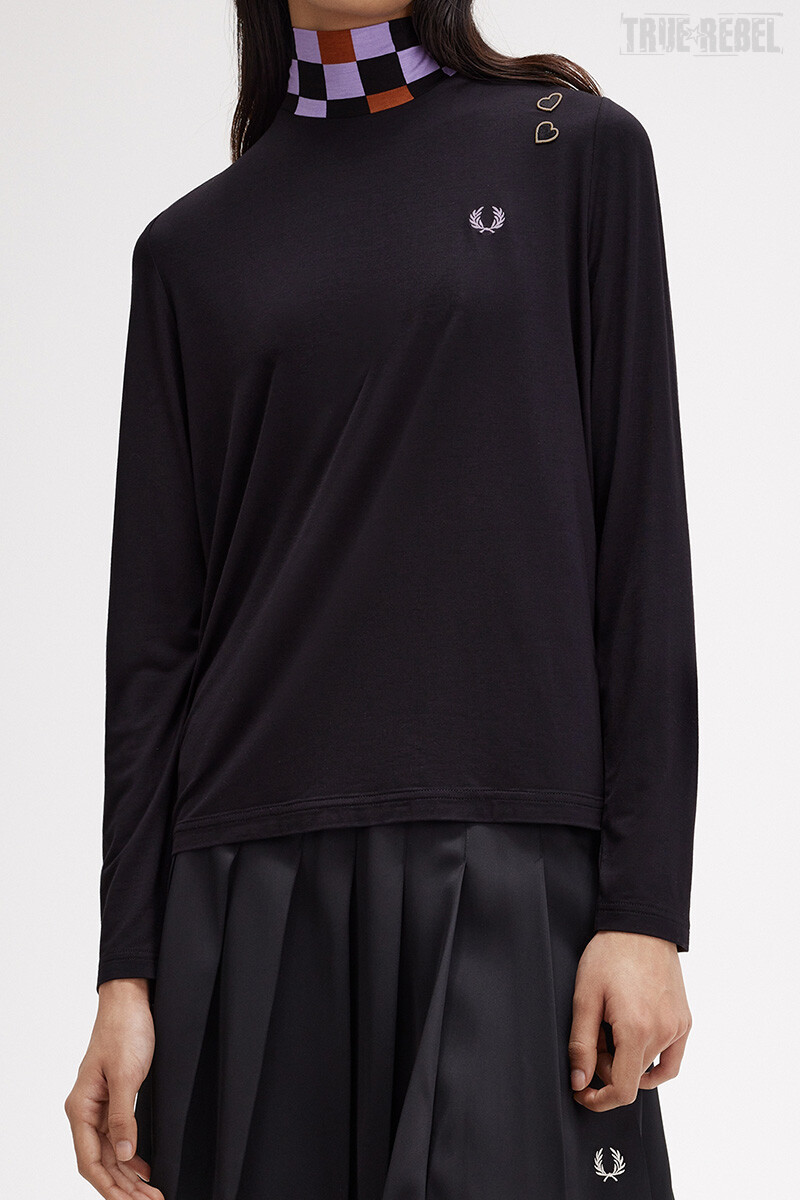 Fred Perry Amy Winehouse Printed Trim High Neck Top Black