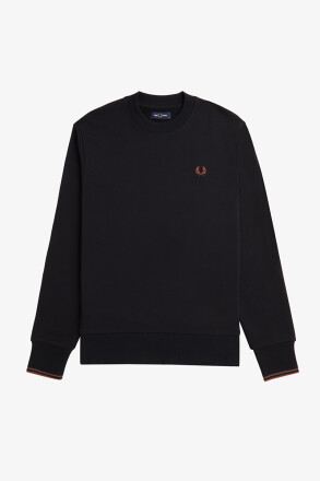 Fred Perry Crew Neck Sweater Black Whiskey Brown