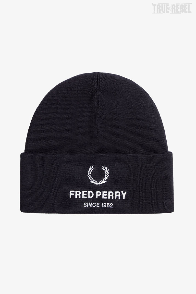 Fred Perry Branded Beanie Black White