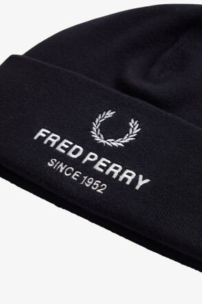 Fred Perry Branded Beanie Black White