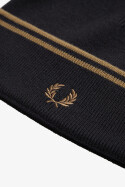 Fred Perry Twin Tipped Beanie Merino Wool Black Shaded Stone