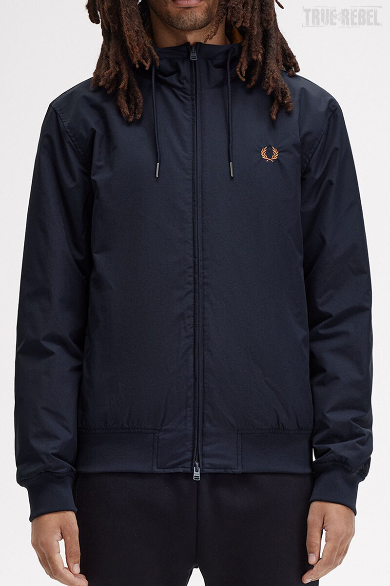 Fred Perry Hooded Brentham Jacket Navy Dark Caramel