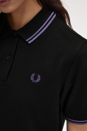 Fred Perry Ladies Polo Twin Tipped Black Metallic Ultraviolett