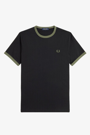 Fred Perry Ringer T-Shirt Black Wreath Green