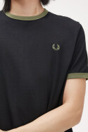 Fred Perry Ringer T-Shirt Black Wreath Green