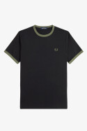 Fred Perry Ringer T-Shirt Black Wreath Green