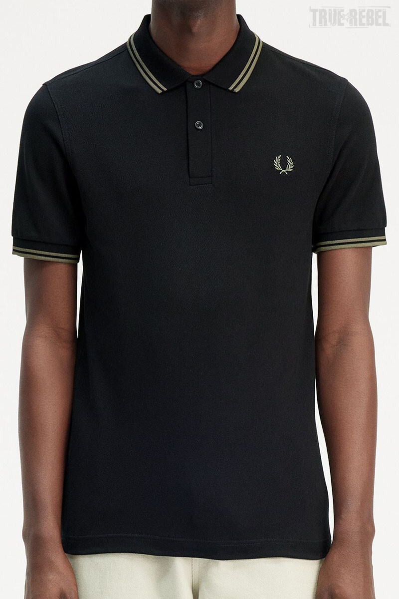 Fred Perry Polo Shirt Twin Tipped Black Wreath Green