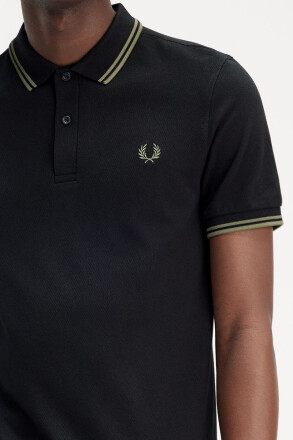 Fred Perry Polo Shirt Twin Tipped Black Wreath Green