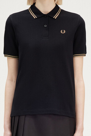 Fred Perry Ladies Twin Tipped Polo Black Metallic Gold