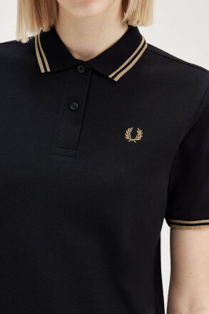 Fred Perry Ladies Twin Tipped Polo Black Metallic Gold