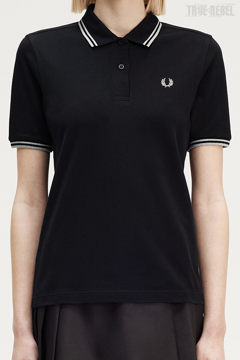 Fred Perry Ladies Twin Tipped Polo Black Metallic Silver