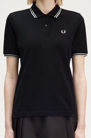 Fred Perry Ladies Twin Tipped Polo Black Metallic Silver