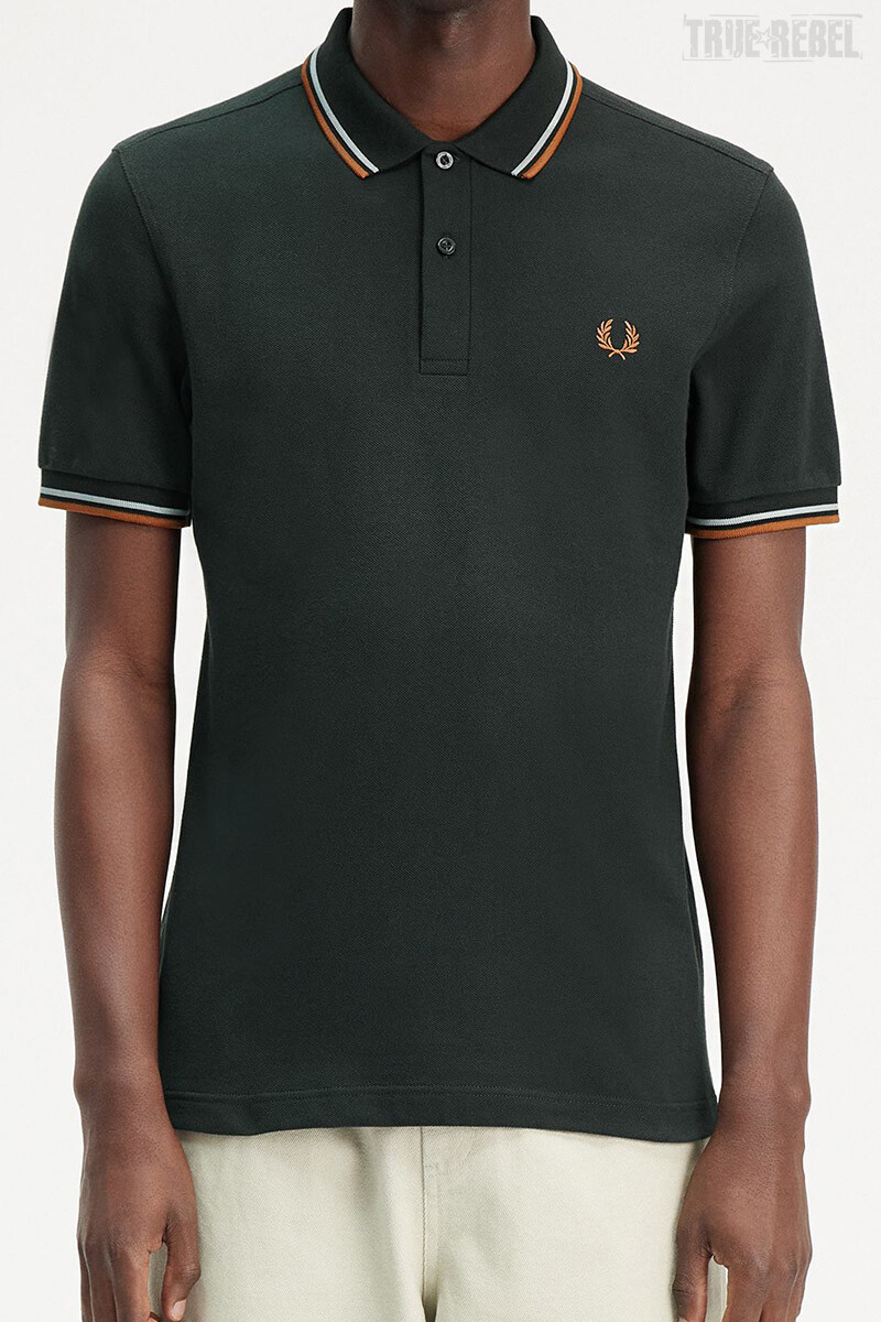 Fred Perry Polo Shirt Twin Tipped Night Green Silver Blue