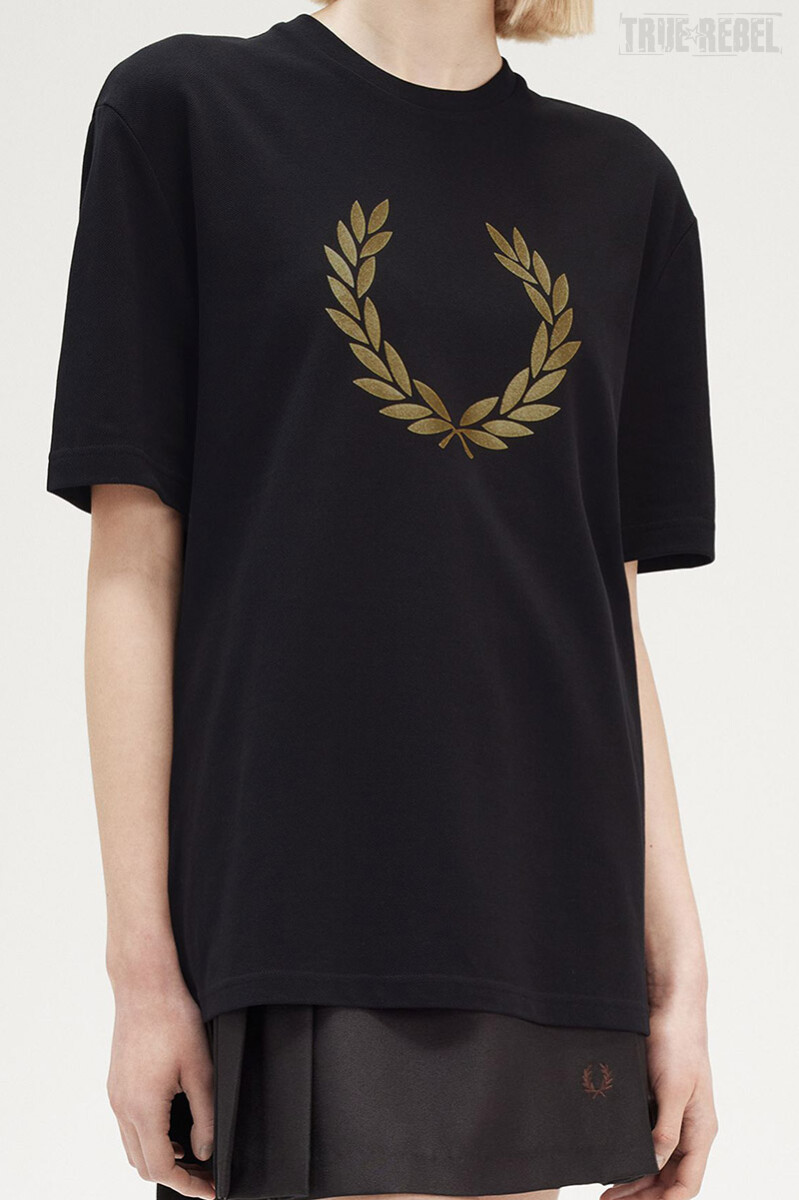 Fred Perry Ladies Metallic Laurel Wreath T-Shirt Black