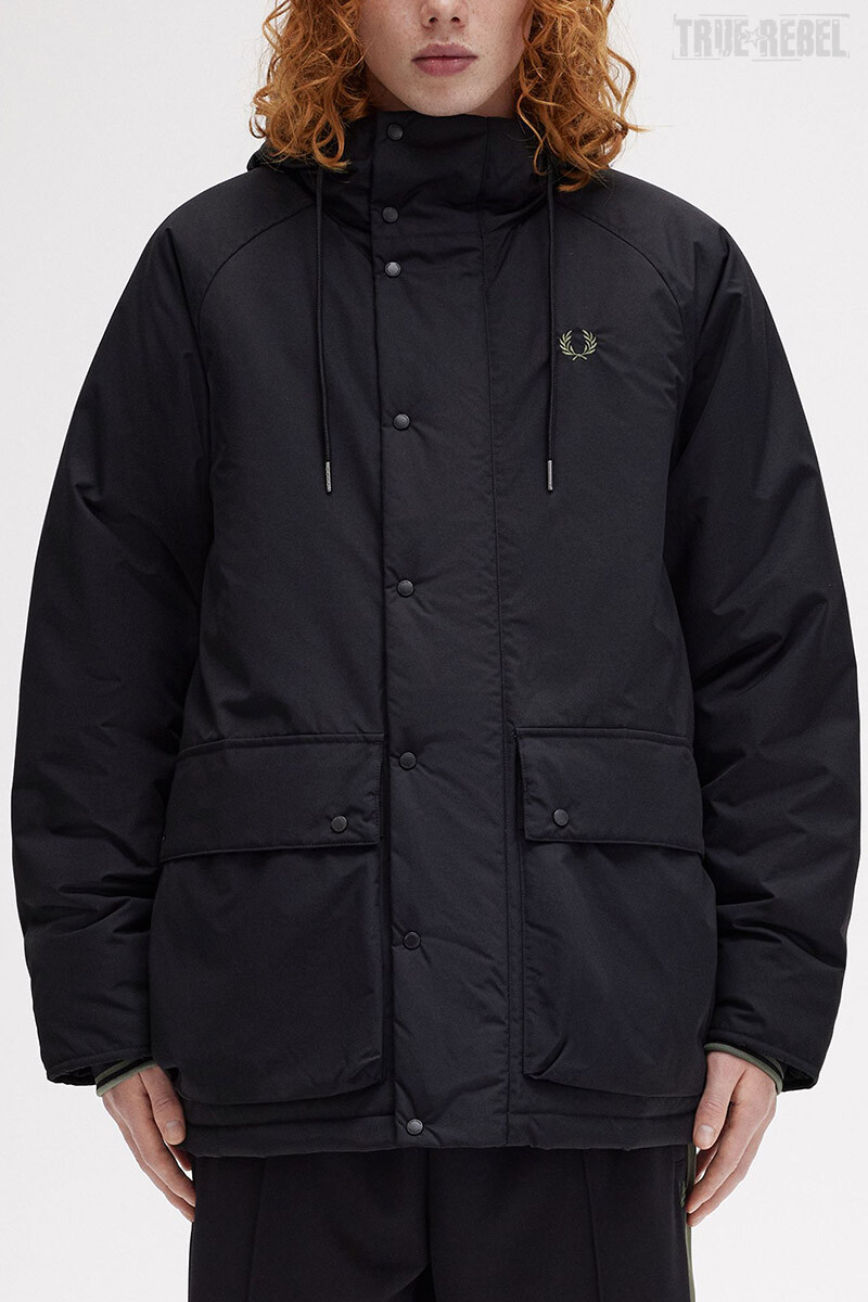 Fred Perry Padded Zip Through Jacket Black LW Green