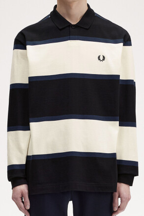 Fred Perry Striped Longsleeve Polo Ecru