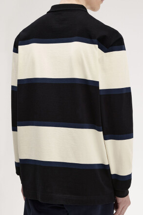 Fred Perry Striped Longsleeve Polo Shirt Ecru Black