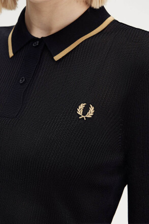 Fred Perry Ladies Ribbed Knitted Shirt Black