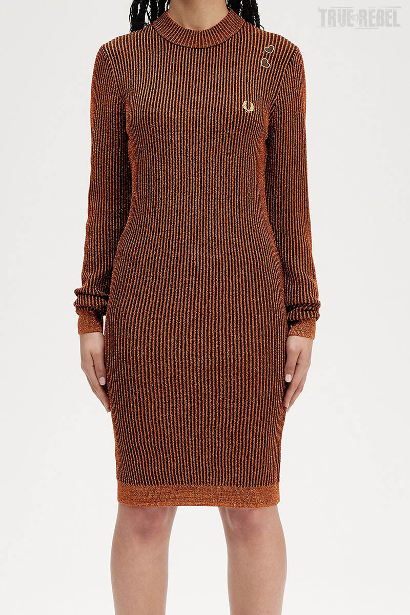 Fred Perry Amy Winehouse Metallic Ribbed Mock Neck Dress...