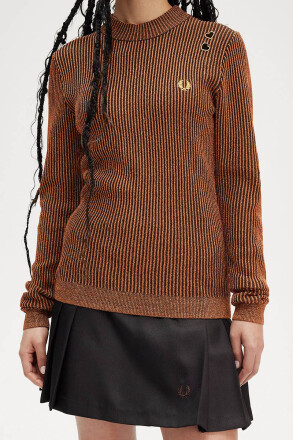 Fred Perry Amy Winehouse Metallic Ribbed Mock Neck Top Marmalade