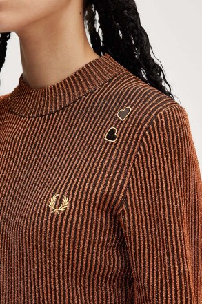 Fred Perry Amy Winehouse Metallic Ribbed Mock Neck Top Marmalade