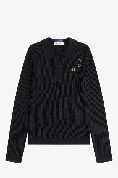 Fred Perry Amy Winehouse Metallic Ribbed Knitted Shirt Black