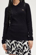 Fred Perry Amy Winehouse Metallic Ribbed Knitted Shirt Black