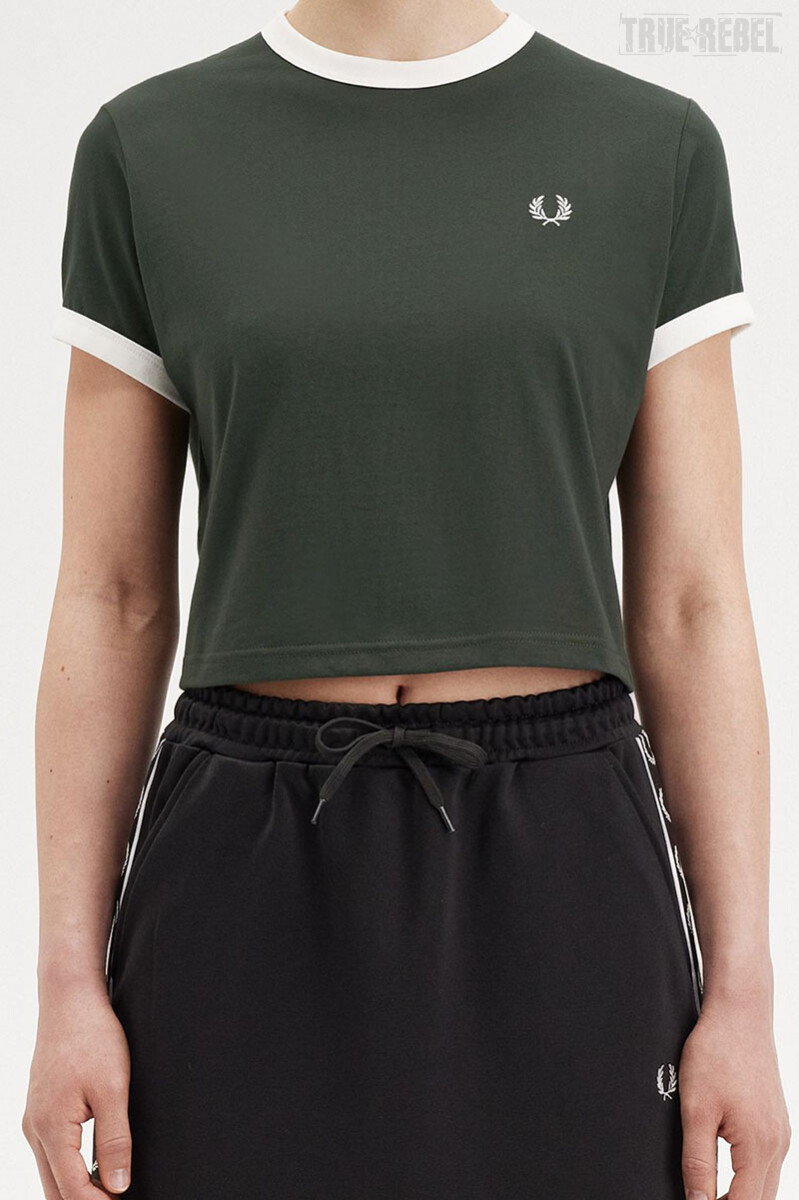 Fred Perry Ladies Cropped Ringer T-Shirt Court Green