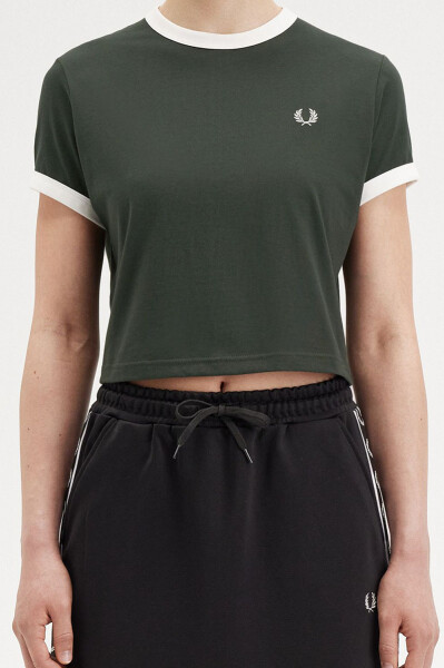 Fred Perry Ladies Cropped Ringer T-Shirt Court Green