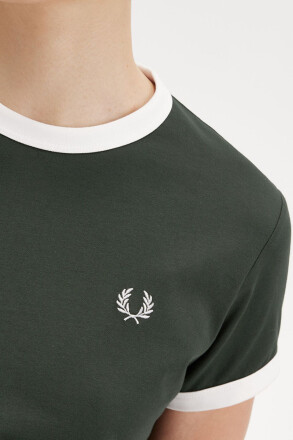 Fred Perry Ladies Cropped Ringer T-Shirt Court Green