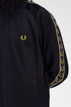 Fred Perry Contrast Tape Track Jacket Navy Honeycomb