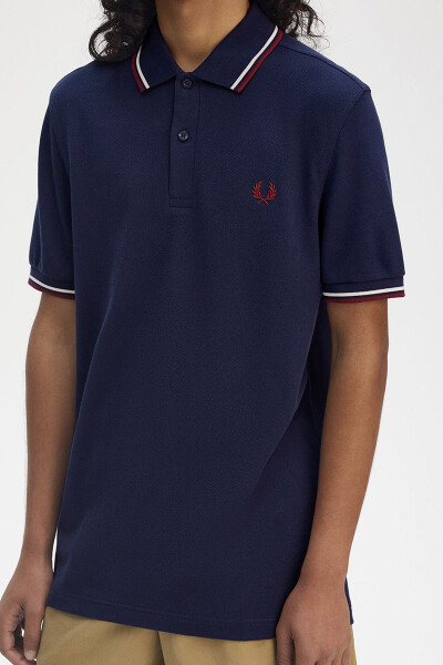 Fred Perry Twin Tipped Polo Shirt Tennis Blue Ecru Oxblood