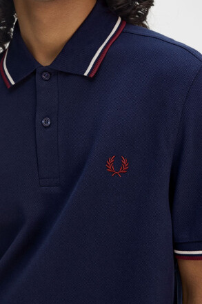 Fred Perry Twin Tipped Polo Shirt Tennis Blue Ecru Oxblood