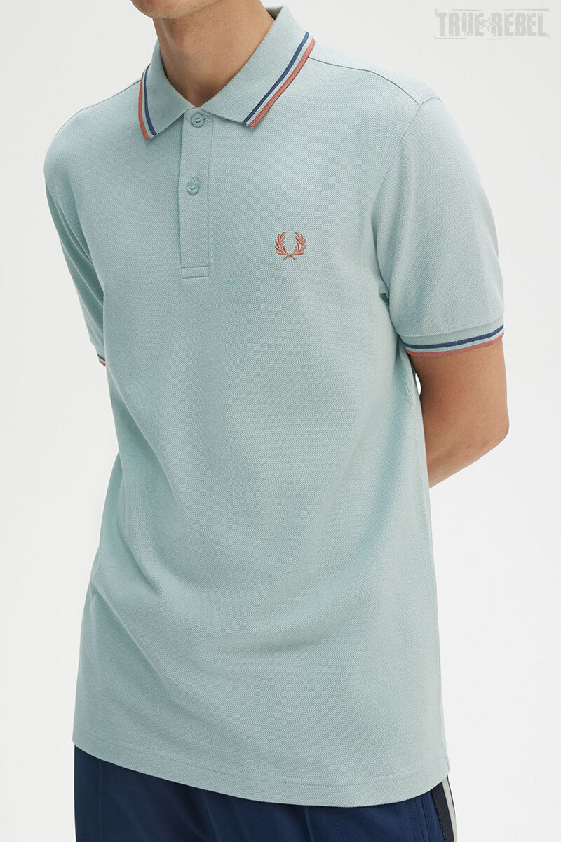 Fred Perry Twin Tipped Polo Shirt Silver Blue Tennis Blue