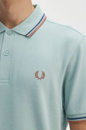 Fred Perry Twin Tipped Polo Shirt Silver Blue Tennis Blue