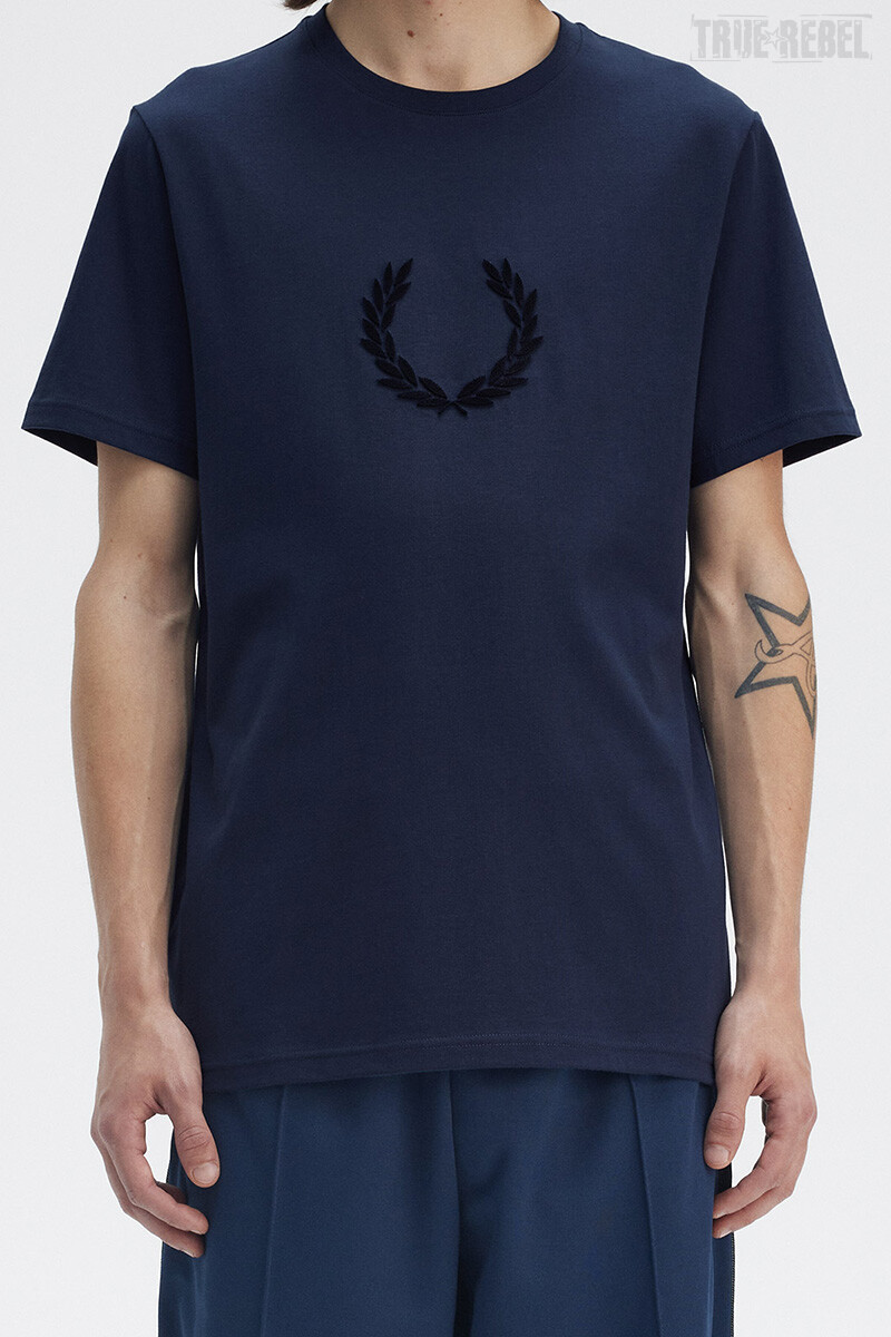 Fred Perry Textured Laurel Wreath T-Shirt Tennis Blue