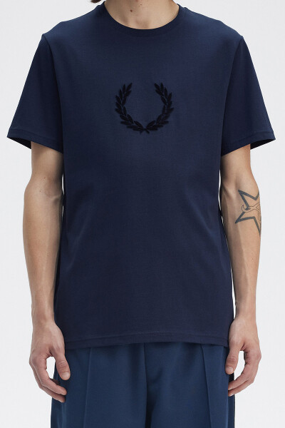 Fred Perry Textured Laurel Wreath T-Shirt Tennis Blue M