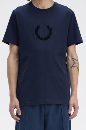 Fred Perry Textured Laurel Wreath T-Shirt Tennis Blue M