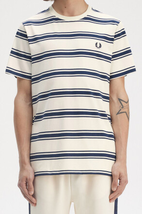 Fred Perry Fine Stripe T-Shirt Ecru Navy