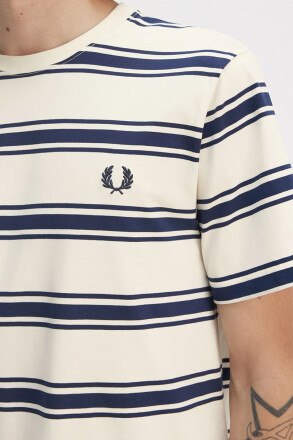 Fred Perry Fine Stripe T-Shirt Ecru Navy