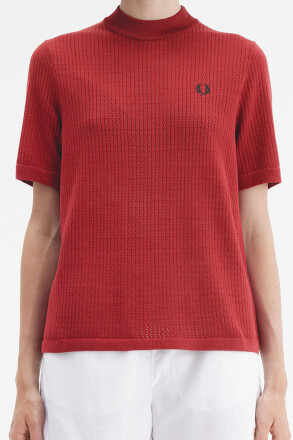 Fred Perry Ladies Pointelle Knitted T-Shirt Burnt Red