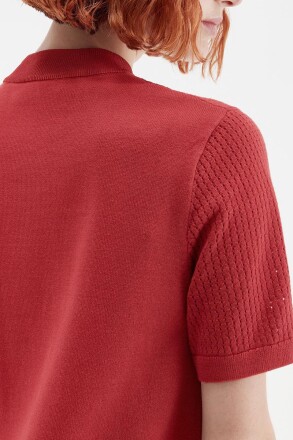 Fred Perry Ladies Pointelle Knitted T-Shirt Burnt Red