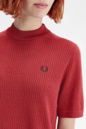 Fred Perry Ladies Pointelle Knitted T-Shirt Burnt Red